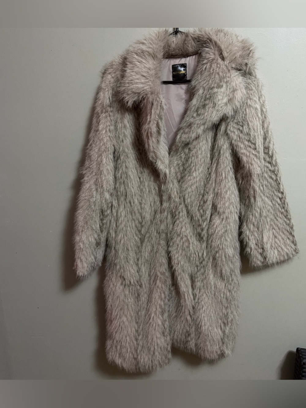 Faux Fur Long Coat in Light Taupe
